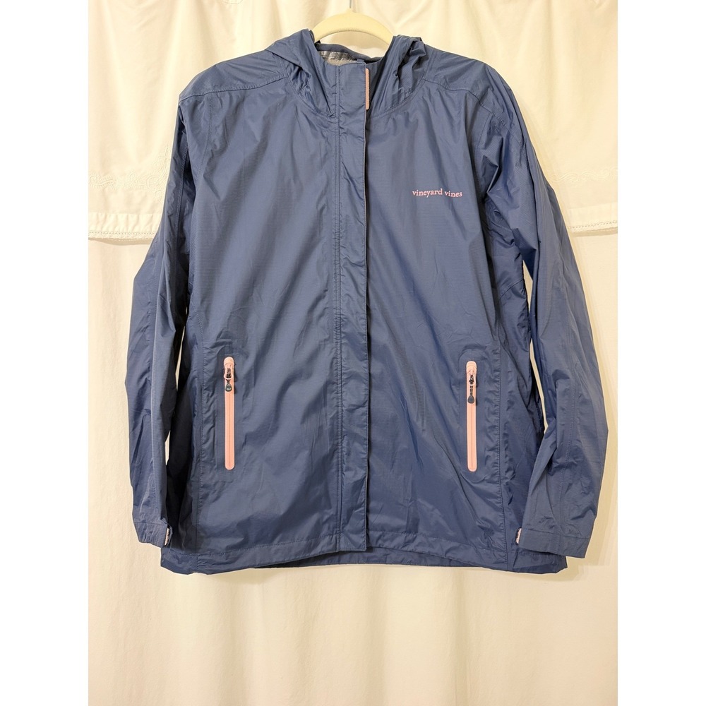 Vineyard Vines Womens Navy Blue Pink Hooded Rain Jacket Windbreaker 200051